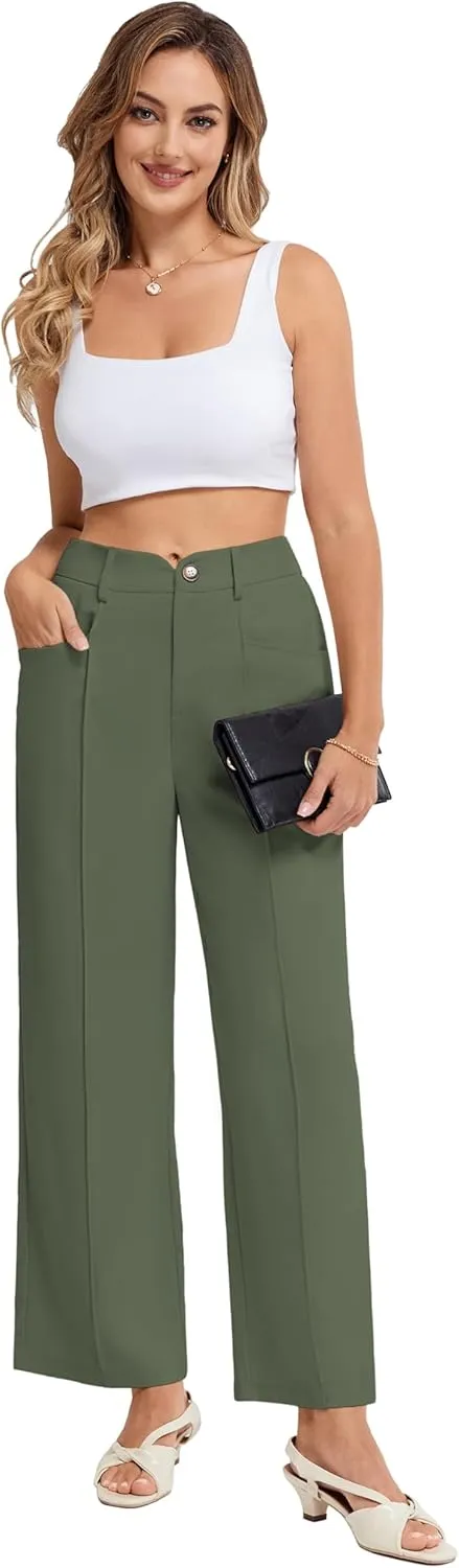 Belle Poque Women's Business Casual Pants High Waisted Wide Leg Work Pants for Women with Pockets