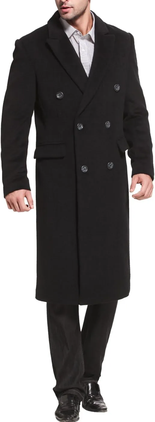 BGSD Men Josh Cashmere Wool Blend Double Breasted Long Walking Pea Coat (Also available in Big and Tall and Short)