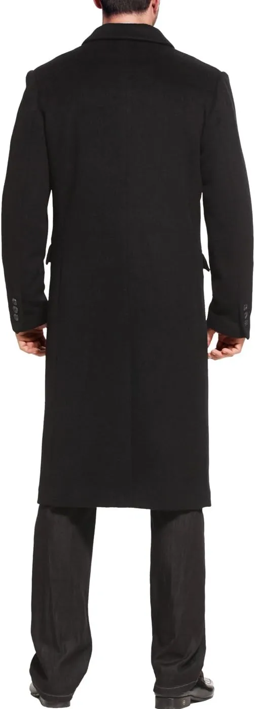 BGSD Men Josh Cashmere Wool Blend Double Breasted Long Walking Pea Coat (Also available in Big and Tall and Short)