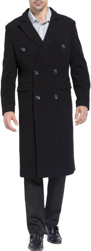 BGSD Men Josh Cashmere Wool Blend Double Breasted Long Walking Pea Coat (Also available in Big and Tall and Short)