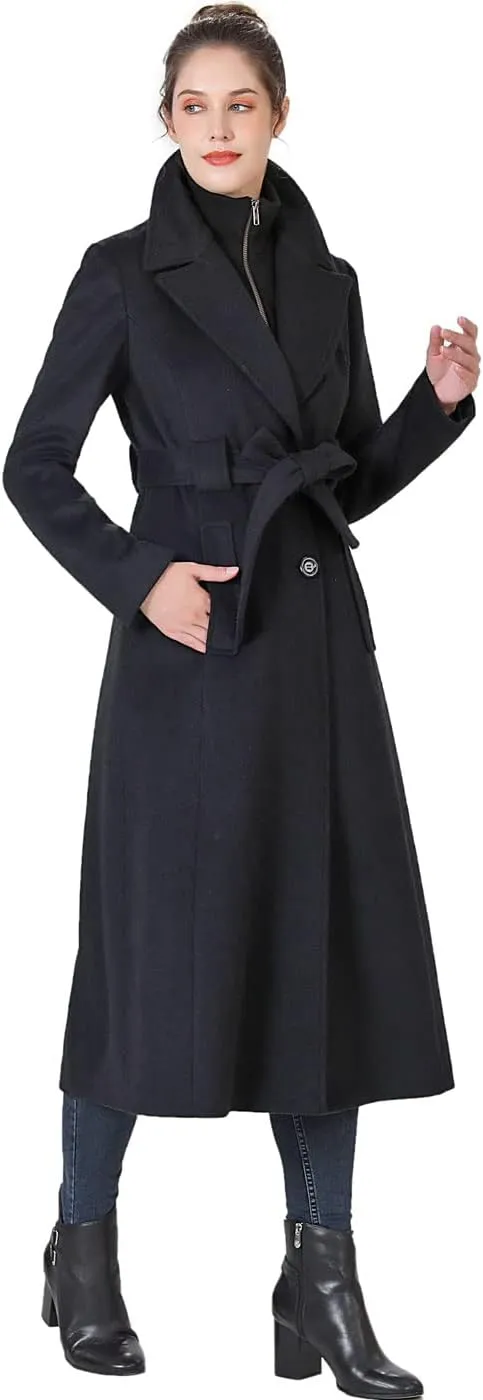 BGSD Women May Wool Blend Belted Long Walking Trench Coat with Removable Bib (Also available in Plus Size and Petite)