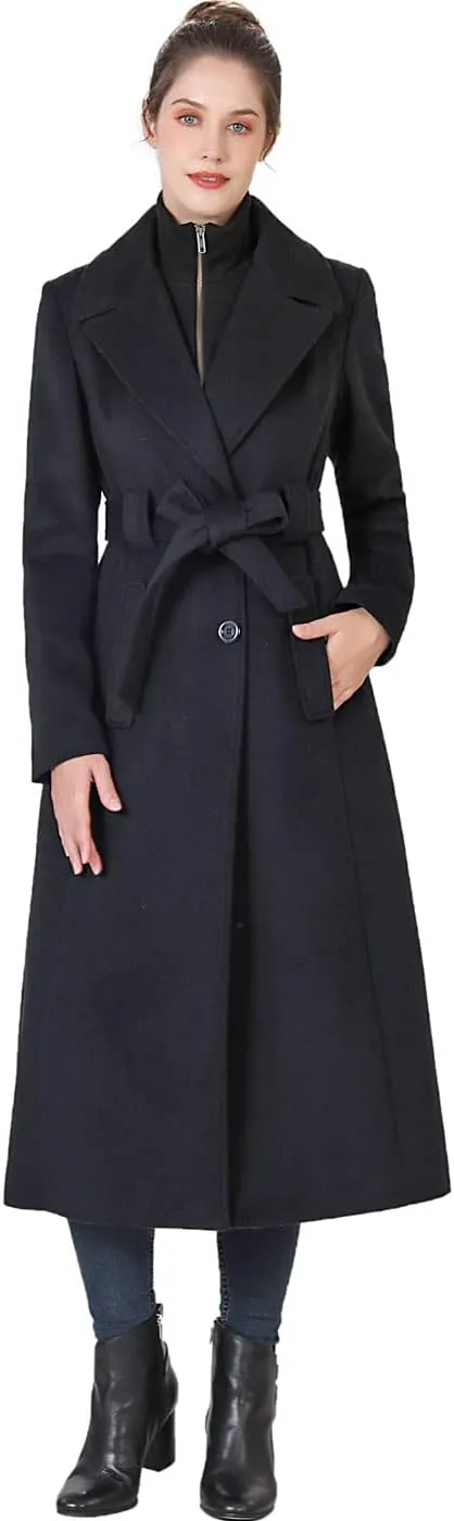 BGSD Women May Wool Blend Belted Long Walking Trench Coat with Removable Bib (Also available in Plus Size and Petite)