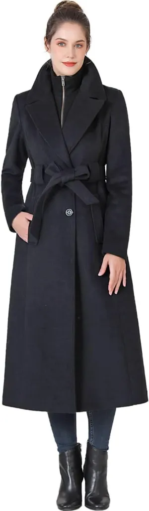 BGSD Women May Wool Blend Belted Long Walking Trench Coat with Removable Bib (Also available in Plus Size and Petite)