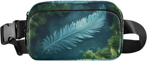 Big Feather Fanny Pack Water Resistant Waist Pack Sling Bag Purse for Women Men Travel Hiking
