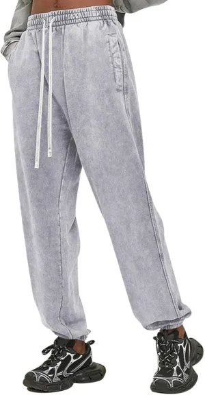 BINTEHGS Baggy Wide Leg Acid Wash Sweatpants Women Vintage Loose Pants High Waisted Joggers with Pockets Casual Streetwear