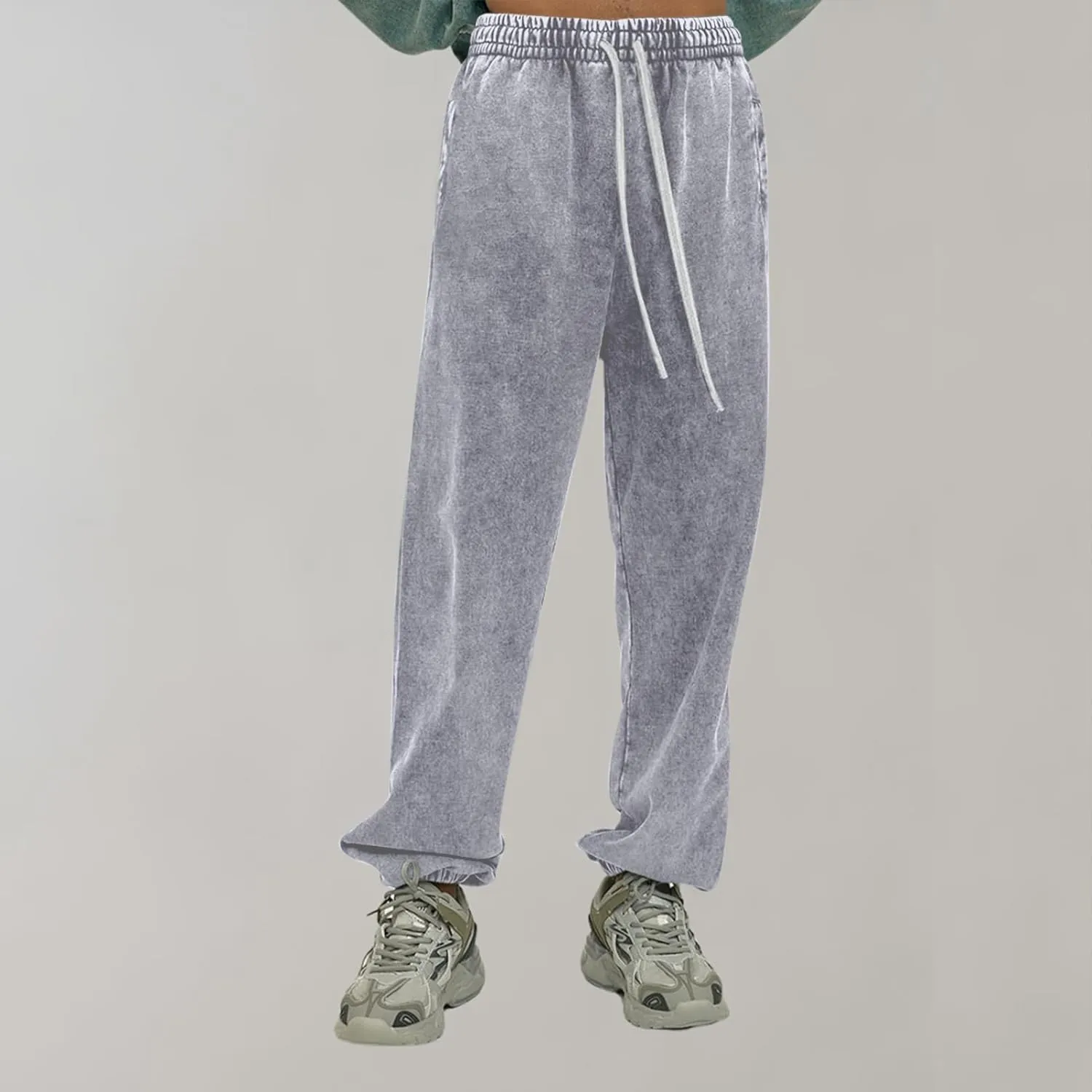 BINTEHGS Baggy Wide Leg Acid Wash Sweatpants Women Vintage Loose Pants High Waisted Joggers with Pockets Casual Streetwear