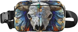 Bison Skull Fanny Pack Water Resistant, Women Men Waist Pack Sling Bag Purse for Travel Hiking