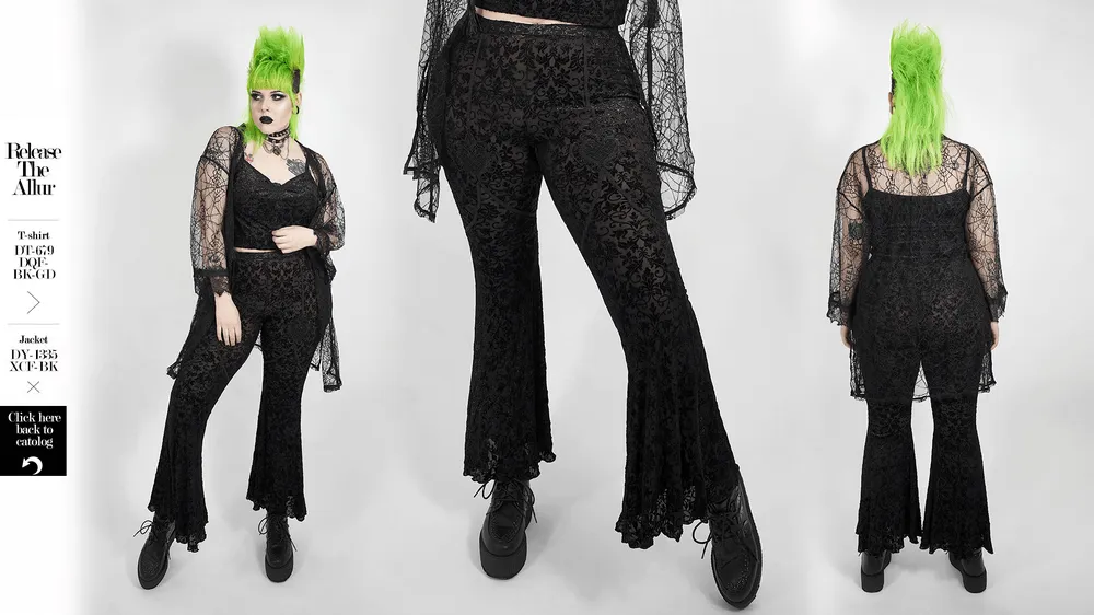 Black Lace Bell-Bottoms for Trendy Evening Wear