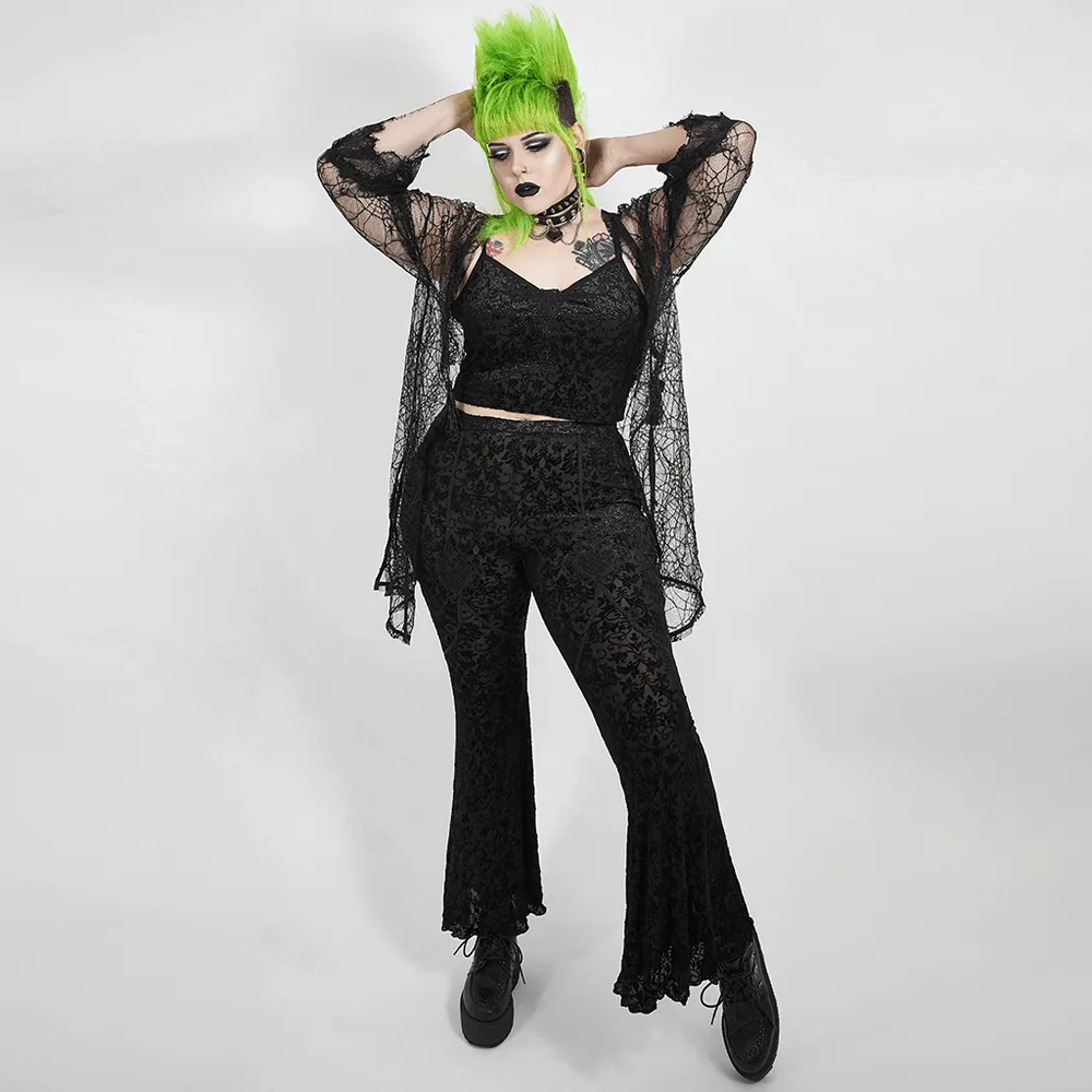 Black Lace Bell-Bottoms for Trendy Evening Wear