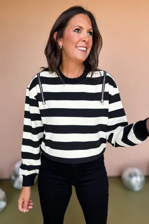 Black Stripe Shoulder Zipper Detail Top *FINAL SALE*