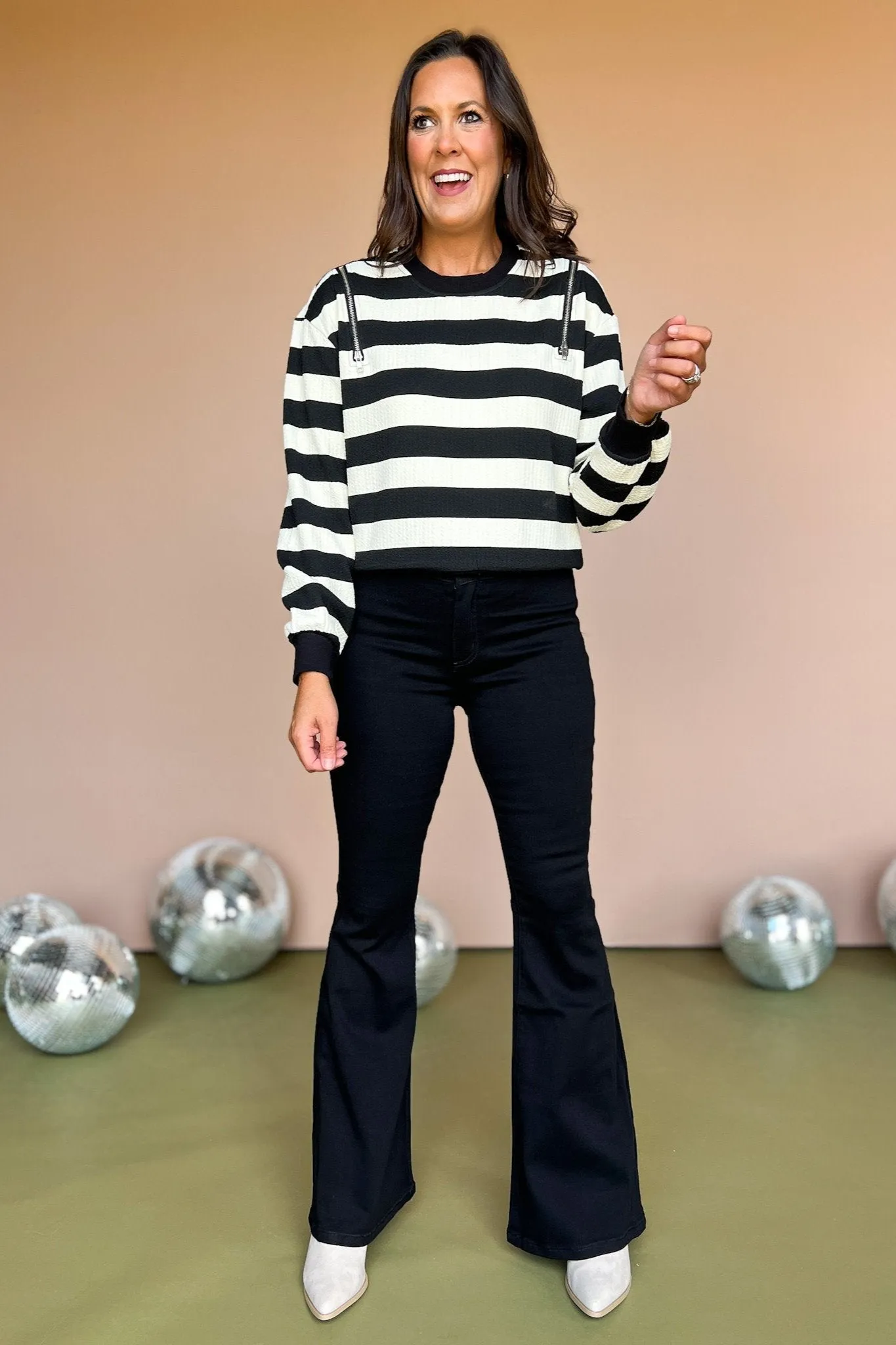 Black Stripe Shoulder Zipper Detail Top *FINAL SALE*