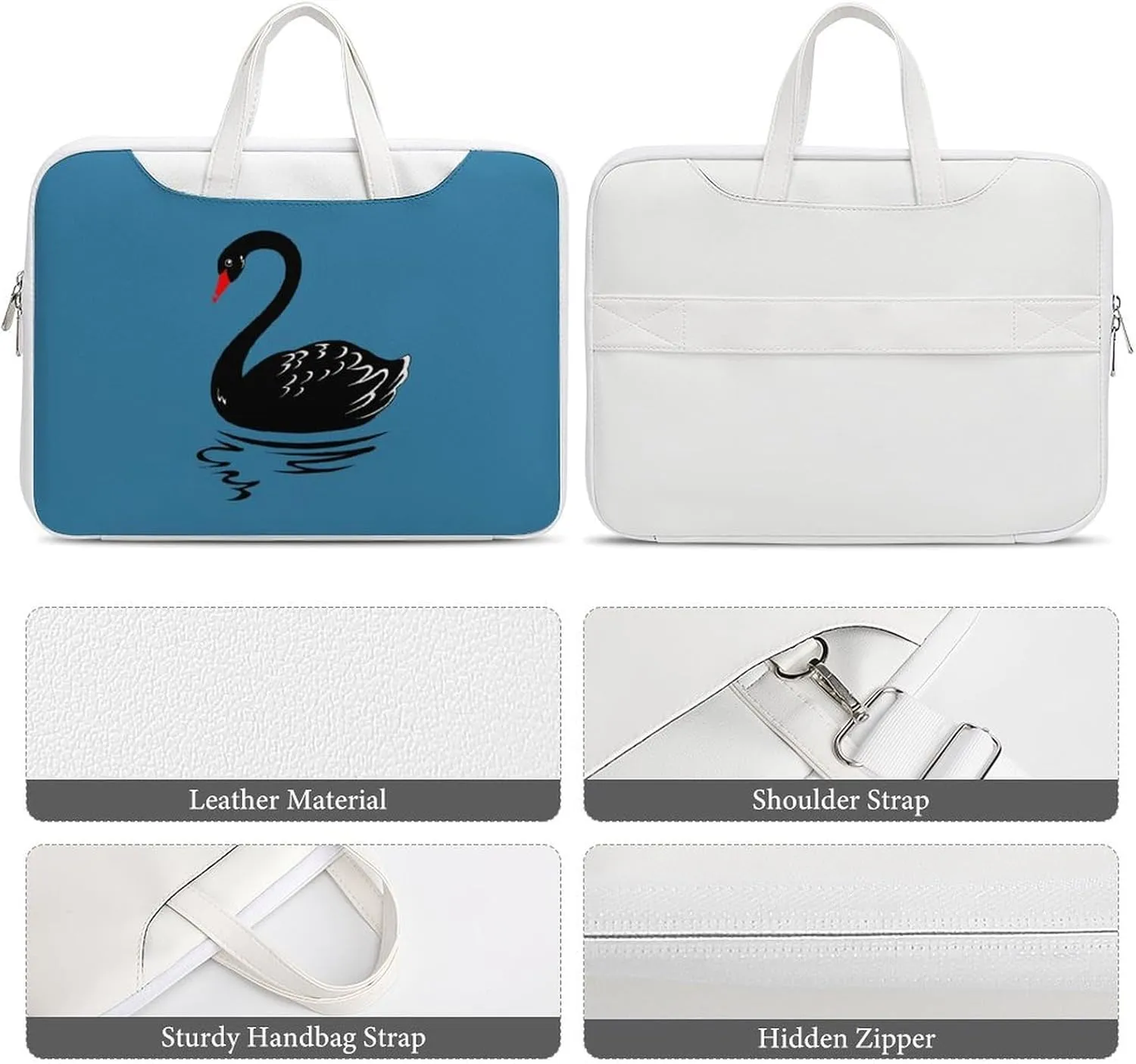Black Swans Leather Bag Laptop Case Slim Water Resistant Computer Bags with Handle Briefcase for Work