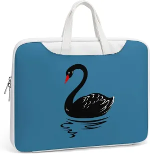 Black Swans Leather Bag Laptop Case Slim Water Resistant Computer Bags with Handle Briefcase for Work