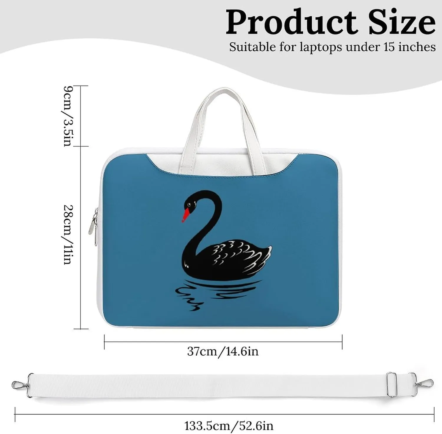 Black Swans Leather Bag Laptop Case Slim Water Resistant Computer Bags with Handle Briefcase for Work