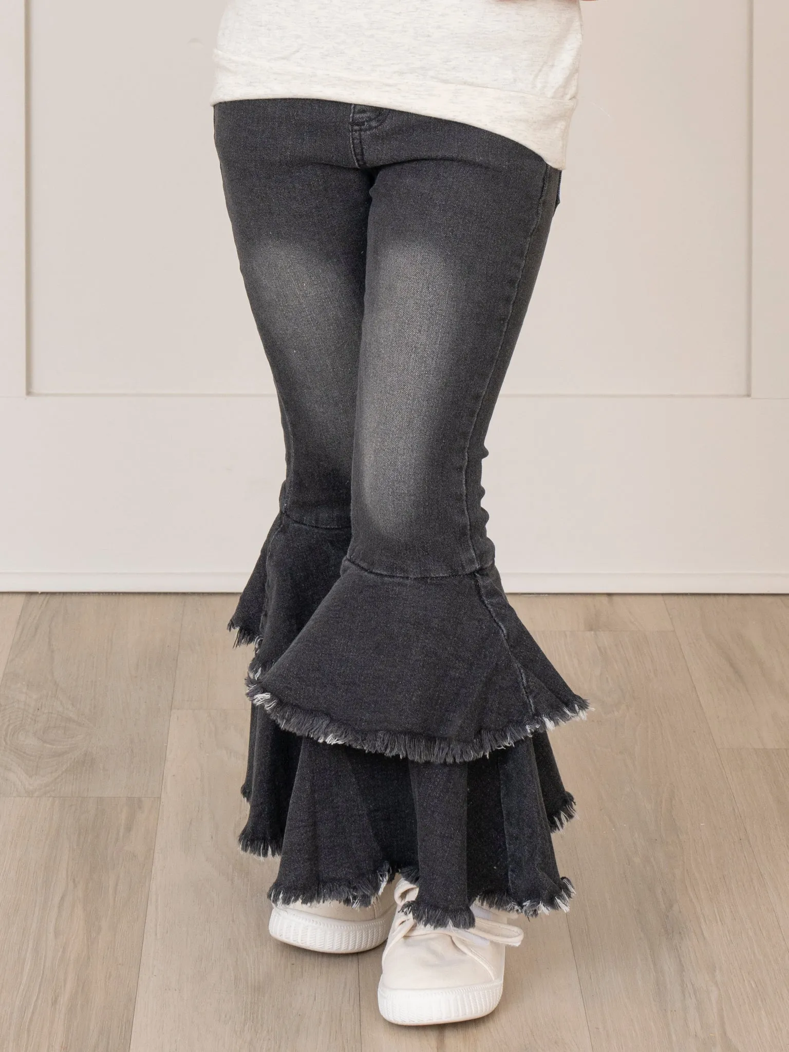 Black Tiered Denim Bell Bottoms