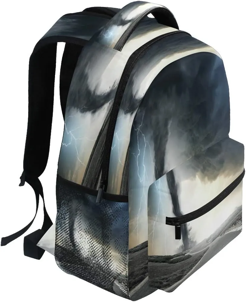 Black Tornado Backpack Bookbags Laptop Backpack for Boys Girls Teens, College Backpack Water Resistant Travel Bookbag