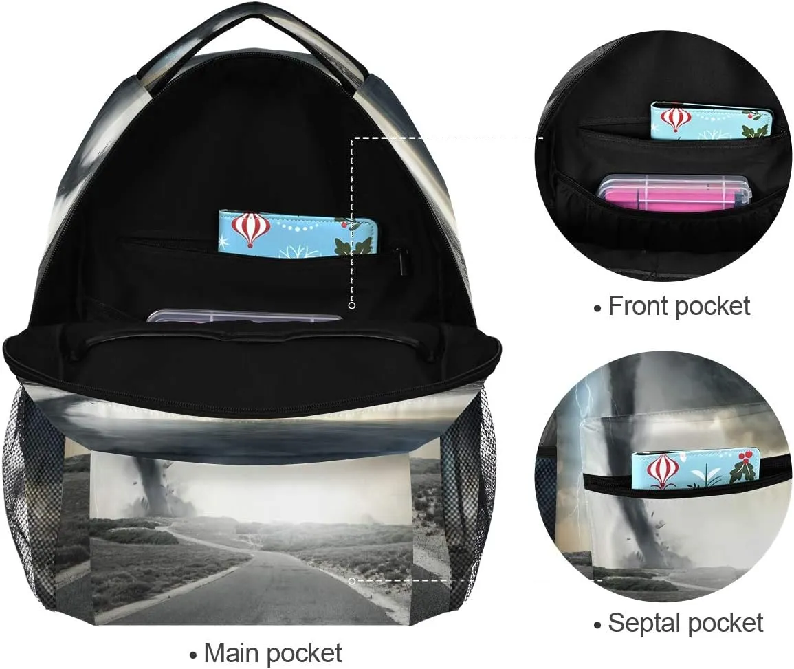 Black Tornado Backpack Bookbags Laptop Backpack for Boys Girls Teens, College Backpack Water Resistant Travel Bookbag
