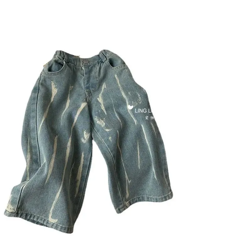Blue Tie-Dye Loose-Fit Jeans for Girls