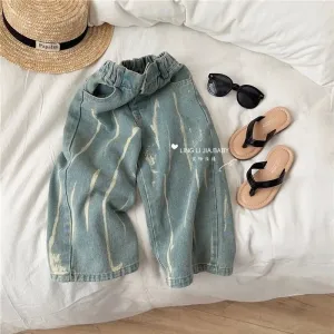 Blue Tie-Dye Loose-Fit Jeans for Girls