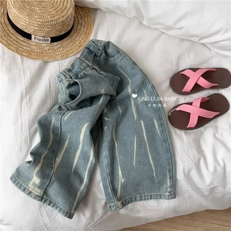 Blue Tie-Dye Loose-Fit Jeans for Girls