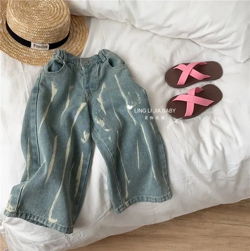 Blue Tie-Dye Loose-Fit Jeans for Girls