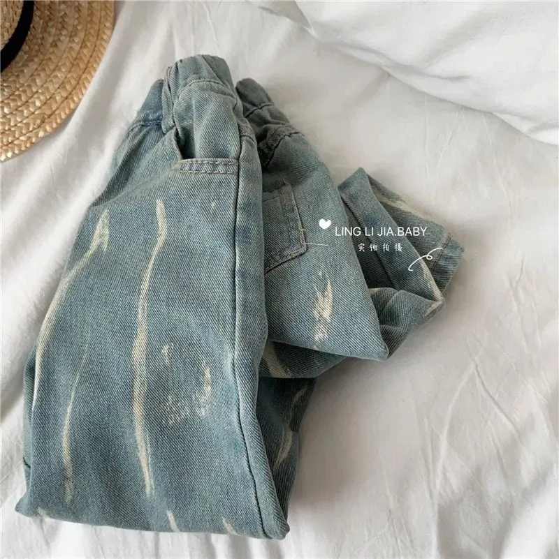Blue Tie-Dye Loose-Fit Jeans for Girls