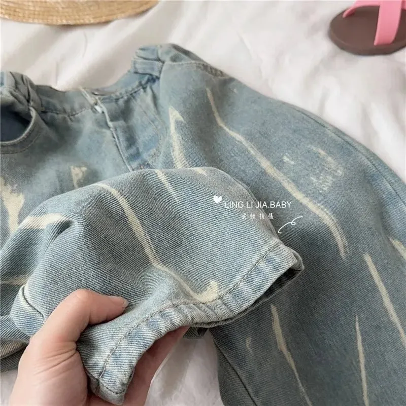 Blue Tie-Dye Loose-Fit Jeans for Girls
