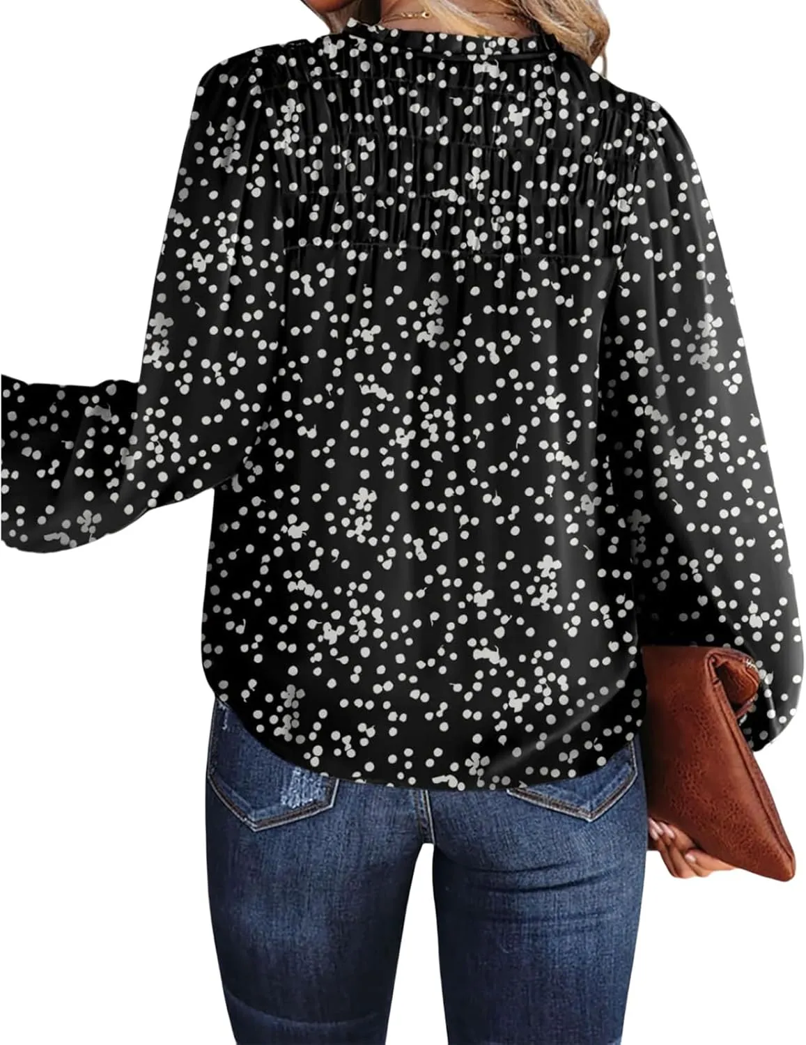 Boho Tops for Women Oversized V Neck Long Sleeve T Shirts Loose Comfy Print Pleated Tshirts Summer Pullover Blouses