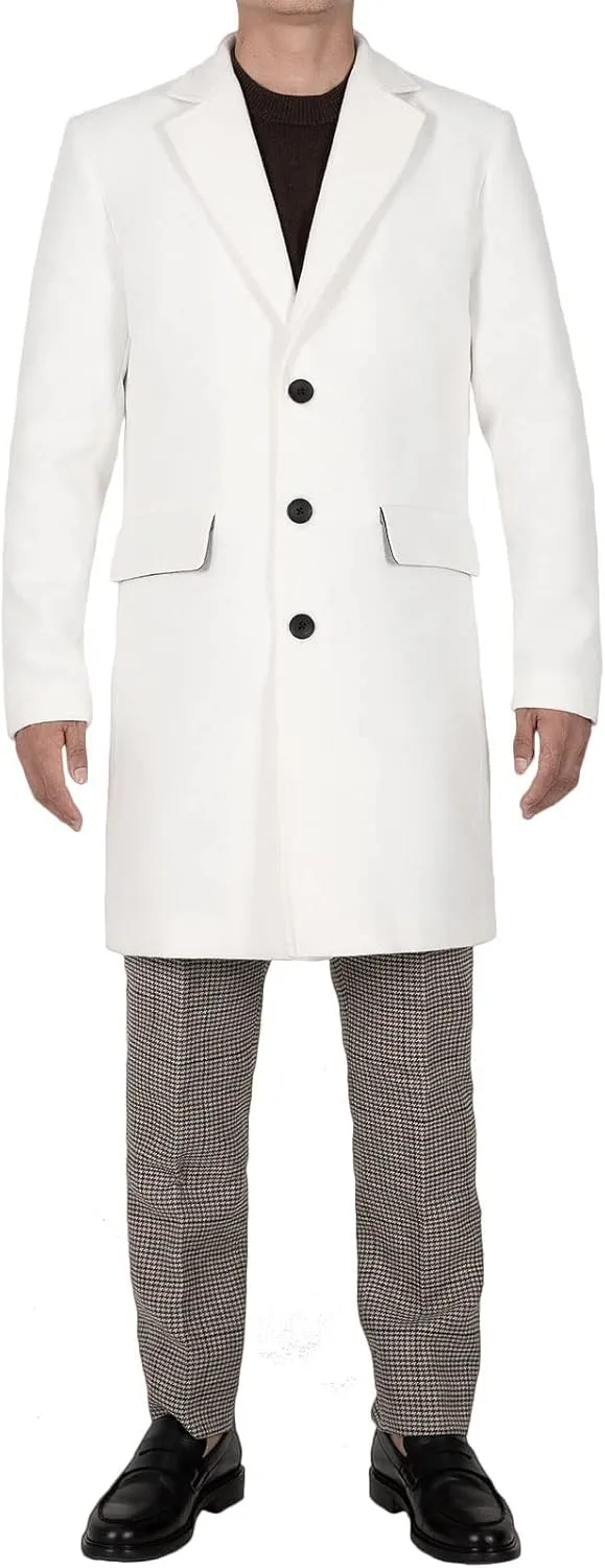 Bonnorth Men's Winter Notch Lapel Wool Blend Trench Coat Single Breasted Mid-Length Slim Warm Pea Overcoat with Pockets