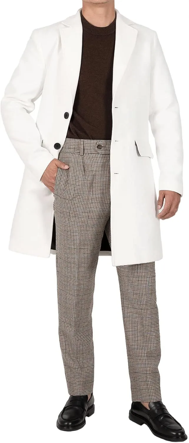 Bonnorth Men's Winter Notch Lapel Wool Blend Trench Coat Single Breasted Mid-Length Slim Warm Pea Overcoat with Pockets
