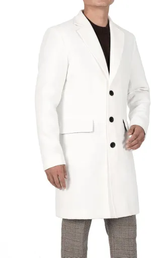Bonnorth Men's Winter Notch Lapel Wool Blend Trench Coat Single Breasted Mid-Length Slim Warm Pea Overcoat with Pockets