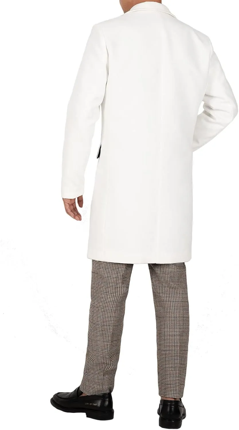 Bonnorth Men's Winter Notch Lapel Wool Blend Trench Coat Single Breasted Mid-Length Slim Warm Pea Overcoat with Pockets