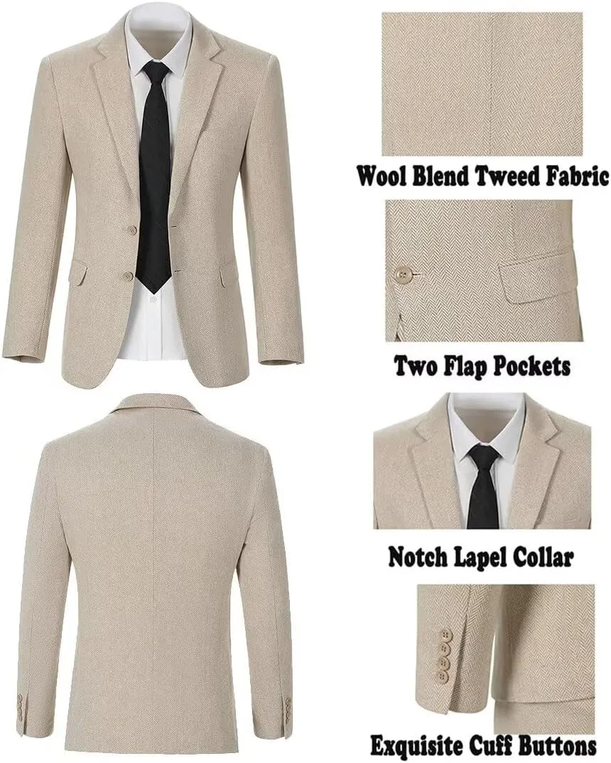 Boys Tweed Suit 3 Piece Tuxedo Suit for Boys Two Button Suits Jackets Vest Pants Set for Kid