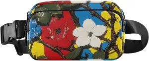 Bright Floral Fanny Pack Water Resistant, Women Men Waist Pack Sling Bag Purse for Travel Hiking