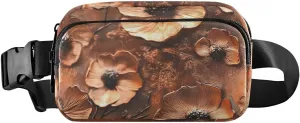 Bronze Floral Fanny Pack Water Resistant, Women Men Waist Pack Sling Bag Purse for Travel Hiking
