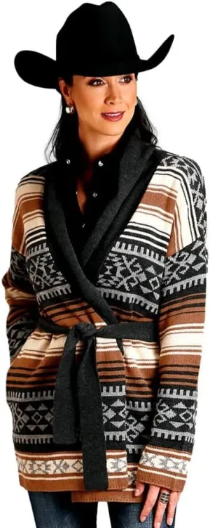 Brown Serape Belted Cardigan
