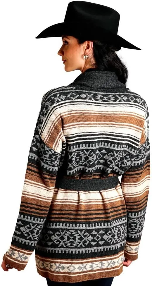 Brown Serape Belted Cardigan