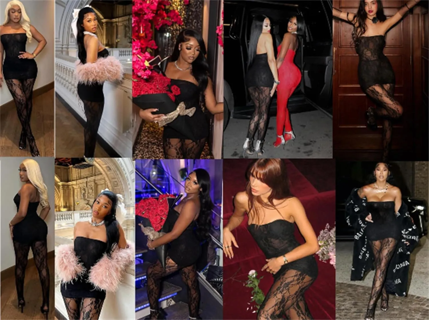 CALEBGAR 2 Piece Sets for Women See Through Bodycon Lace Tube Top Dress Sheer Sheer Tights Legging Sets Y2k Sexy Club Outfits