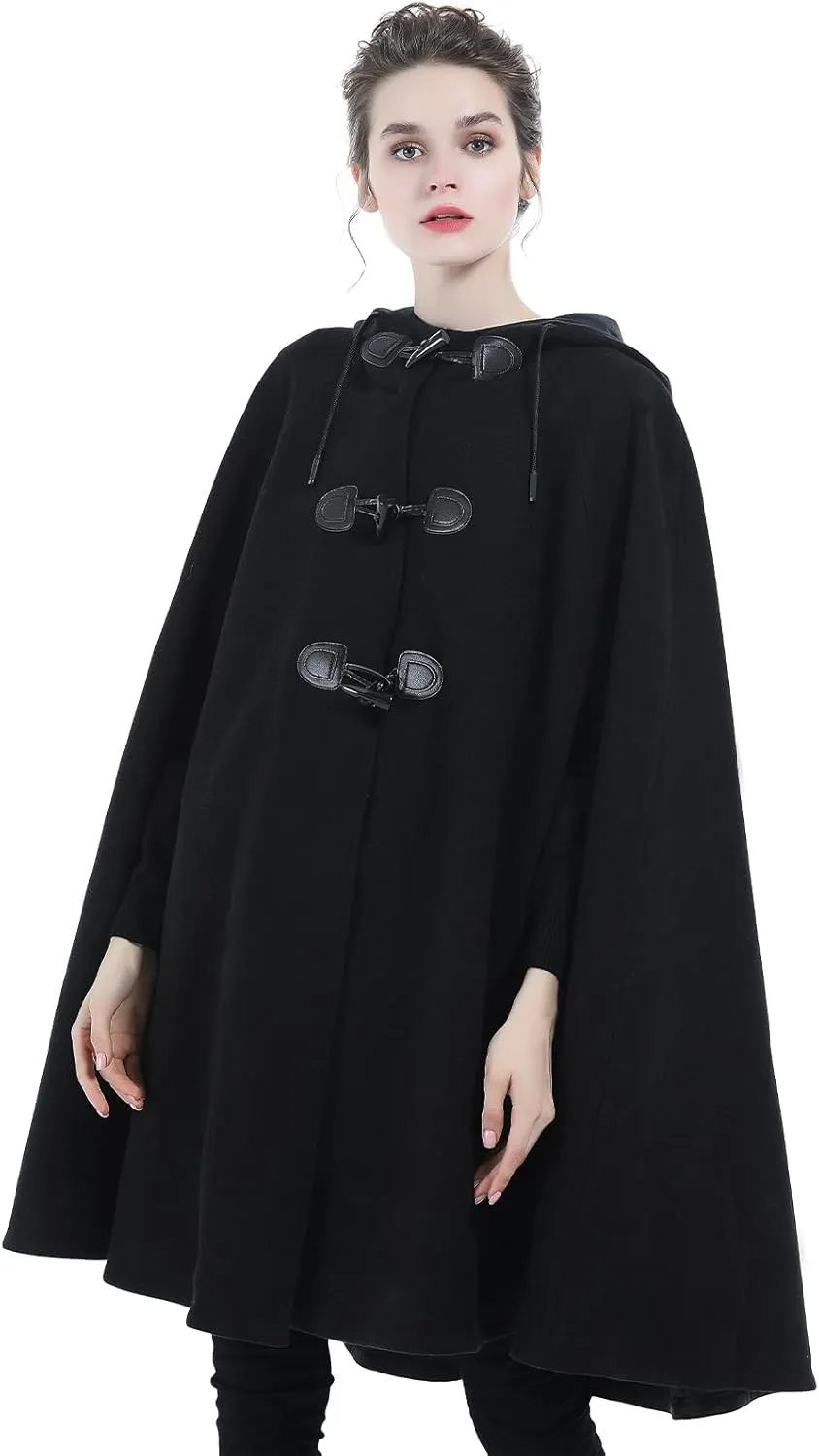 Cape Coat Women Hooded Poncho Cloak Vintage Plus Size Outwear Winter