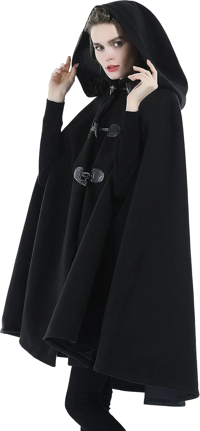 Cape Coat Women Hooded Poncho Cloak Vintage Plus Size Outwear Winter
