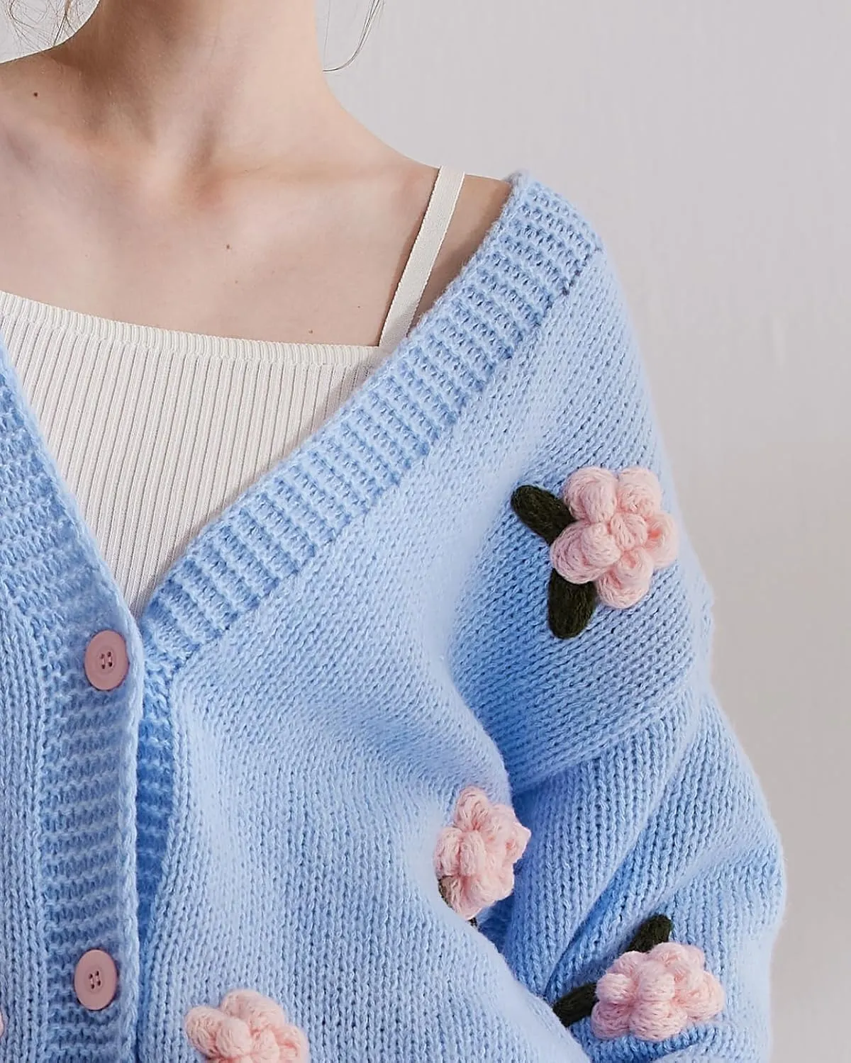 Cardigan Sweater for Women, Long Sleeve V-Neck Button Knit Flower Outfit