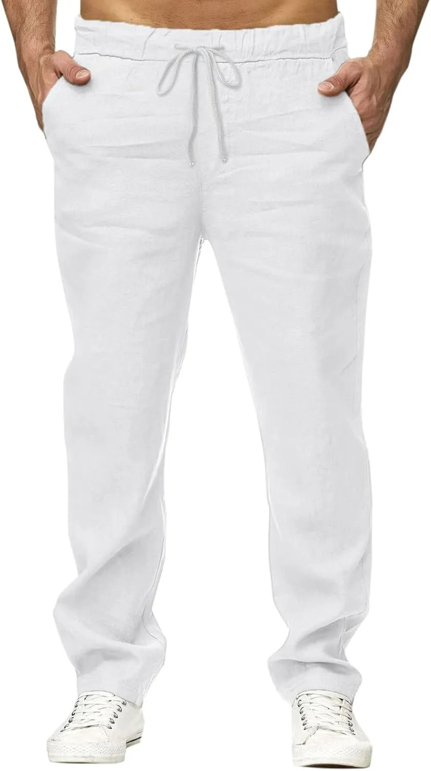 Cargo Pants for Men Baggy Men's Fashion Cotton Sweatpants Slim Fit Straight Joggers with Pockets Drawstring Fast Dry Trousers Athletic Pants Chino Pant Men B-White