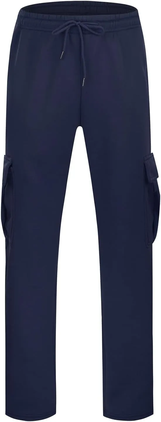 Cargo Sweatpants for Men Heavyweight Fleece Baggy Elastic Waist Drawstring Joggers Fall Trousers with Pockets