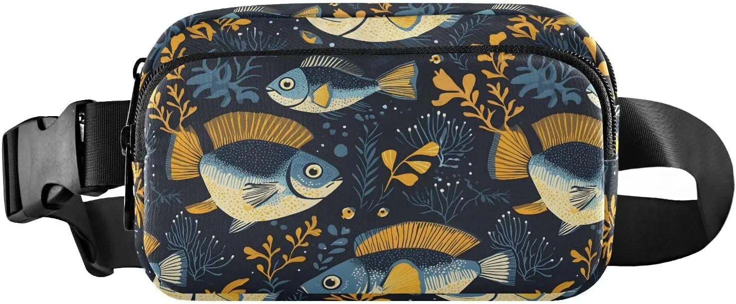 Cartoon Fishes Fanny Pack Water Resistant, Women Men Waist Pack Sling Bag Purse for Travel Hiking