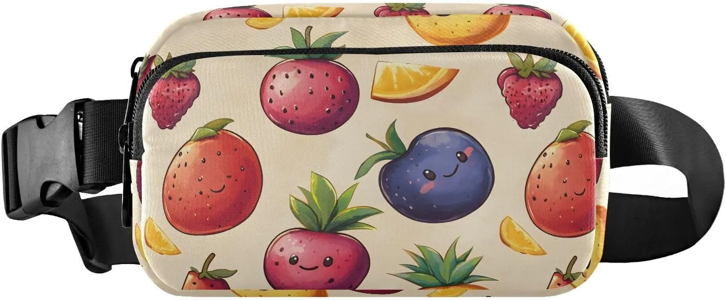 Cartoon Fruits Fanny Pack Water Resistant, Women Men Waist Pack Sling Bag Purse for Travel Hiking