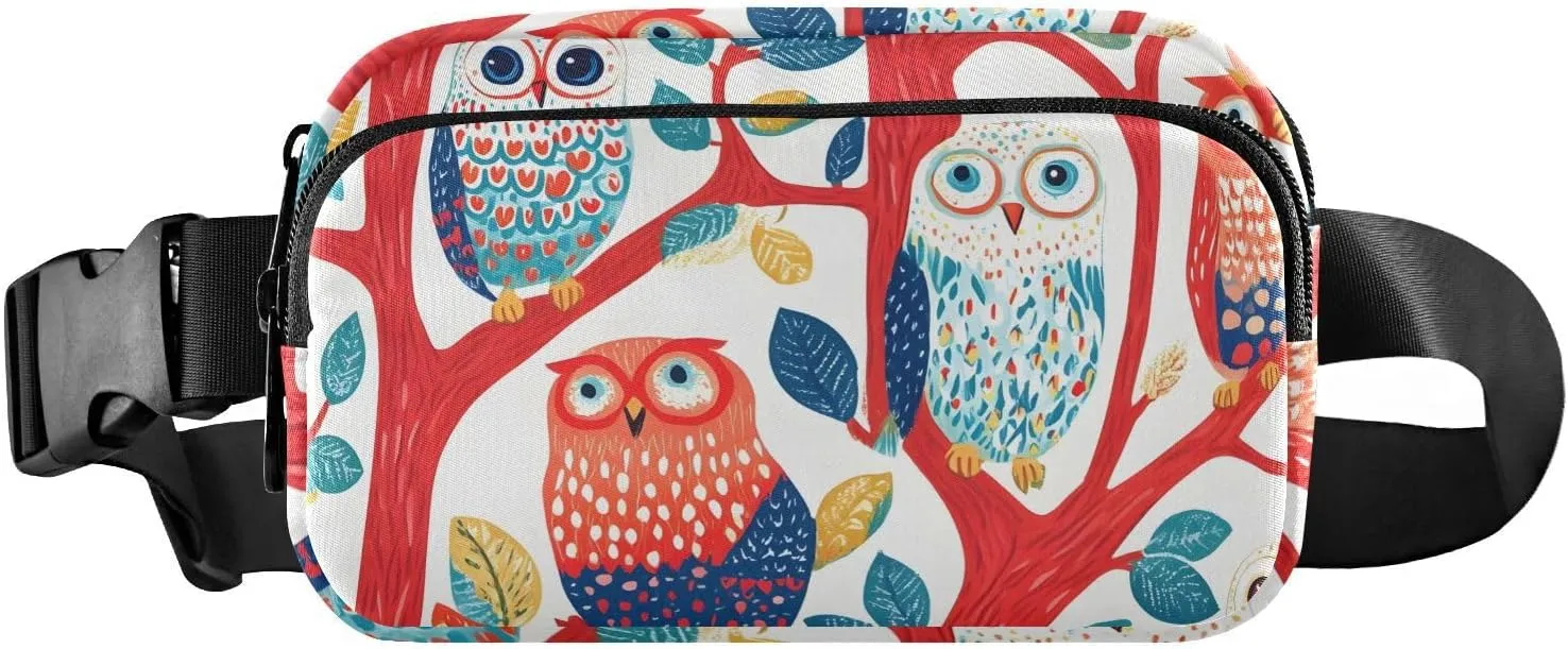 Cartoon Owl Fanny Pack Water Resistant, Women Men Waist Pack Sling Bag Purse for Travel Hiking