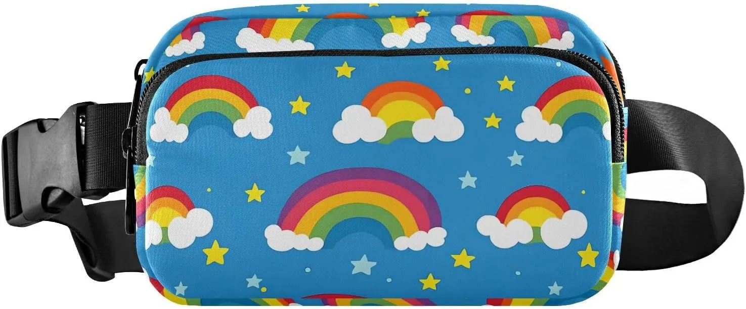 Cartoon Rainbows Fanny Pack Water Resistant, Women Men Waist Pack Sling Bag Purse for Travel Hiking