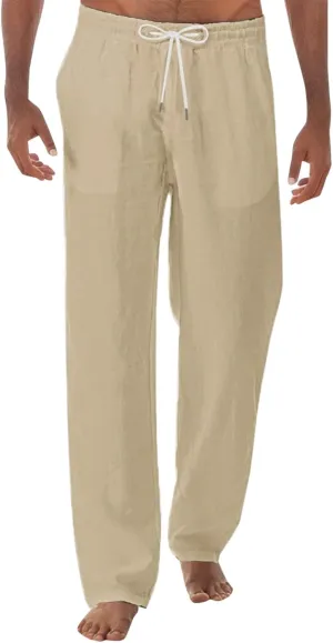 Casual Pants Men Summer Trouser Pants Casual Loose Joggers Lightweight Straight Stretch Sports Pants with Pockets