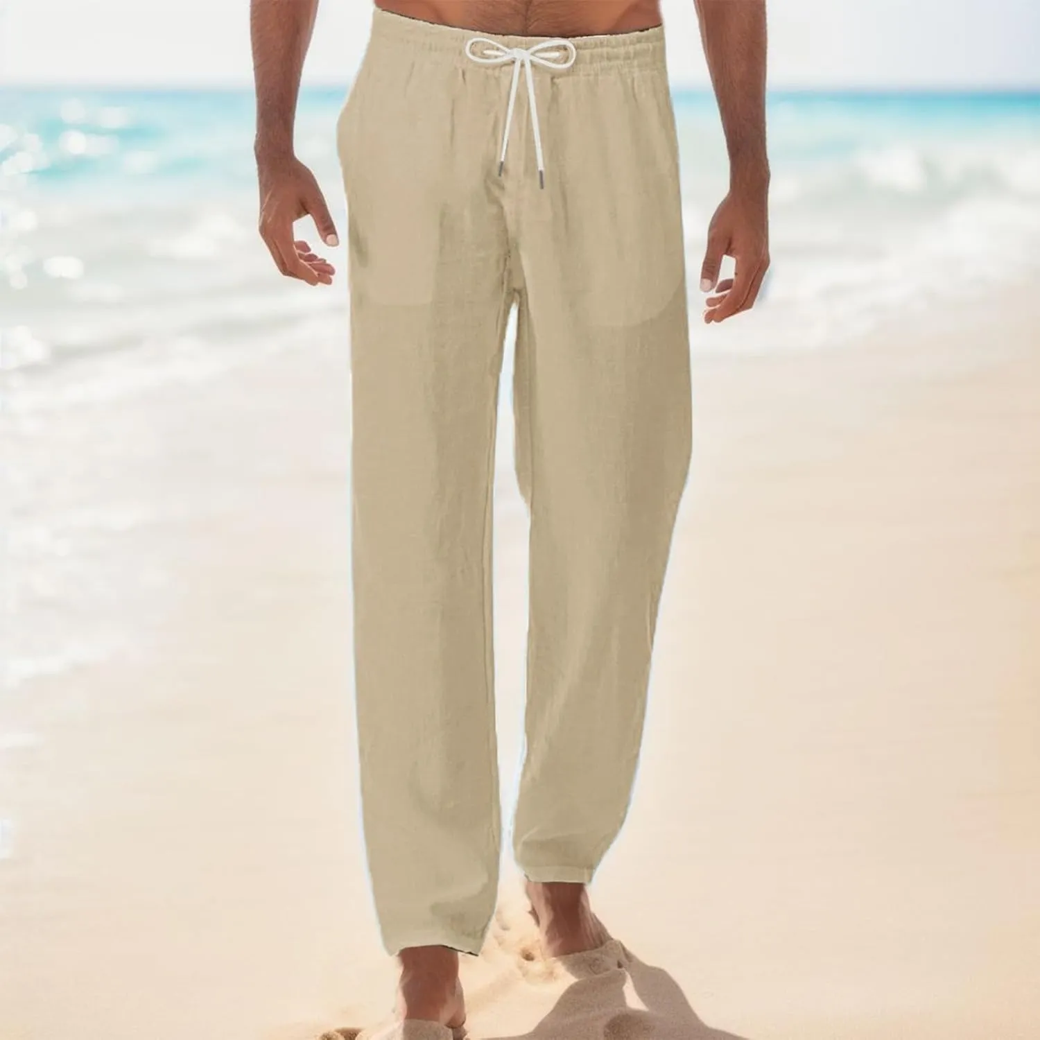 Casual Pants Men Summer Trouser Pants Casual Loose Joggers Lightweight Straight Stretch Sports Pants with Pockets