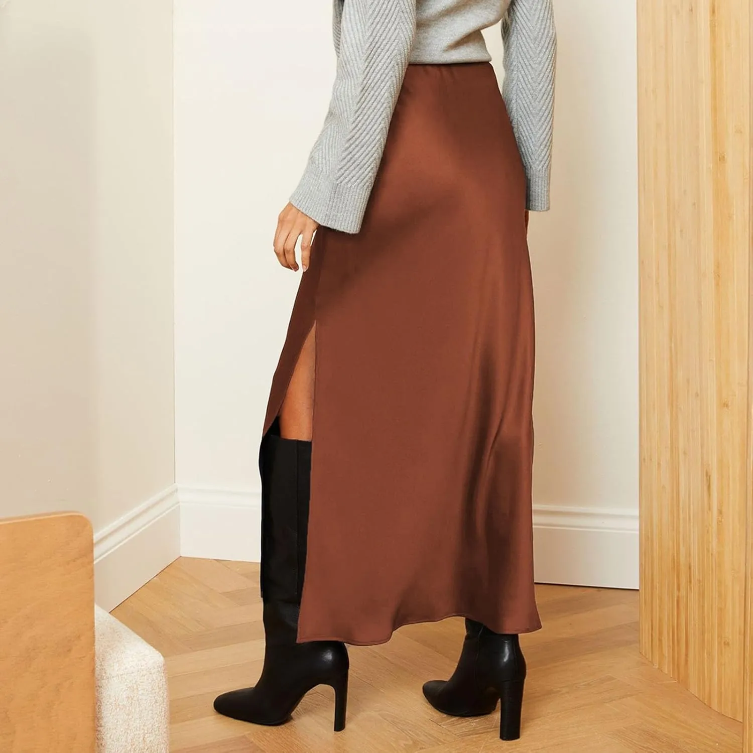 Casual Skirts for Women Womens High Waist Skirt Solid Satin Dress Elastic Waist Elegant Skirt Sweater